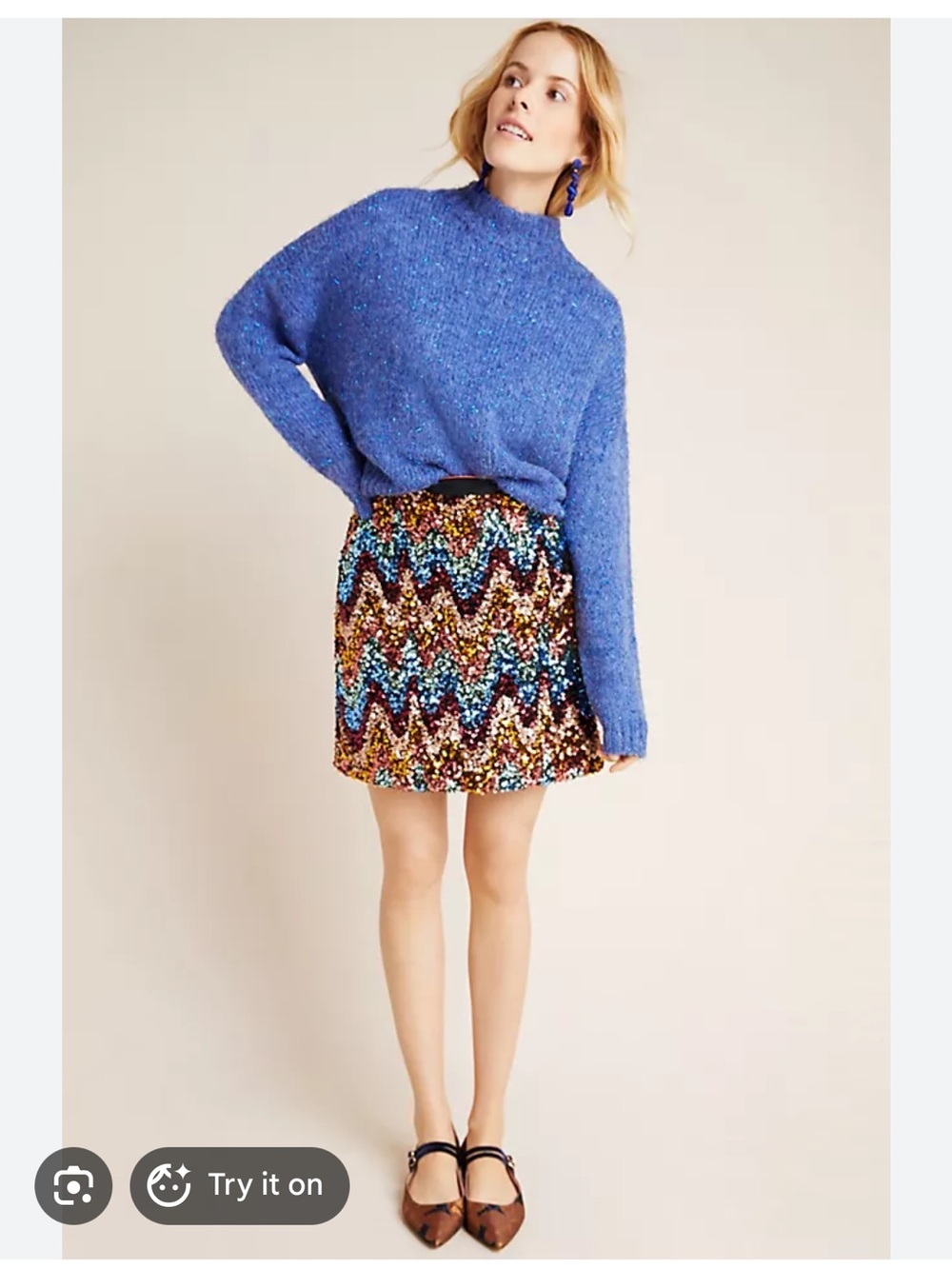 Anthropologie Multi-Color Zigzag Sequin Mini Skirt